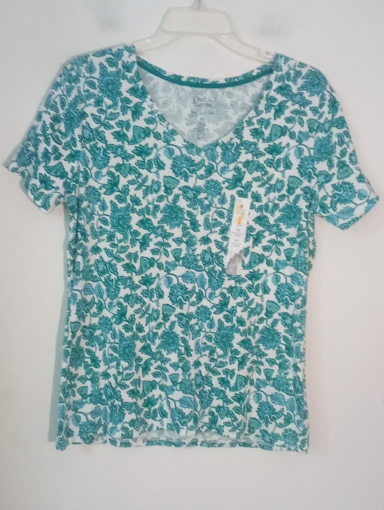 croft & barrow Tops - Croft & barrow Teal Floral V-Neck Short Sleeve Top Medium NWT
